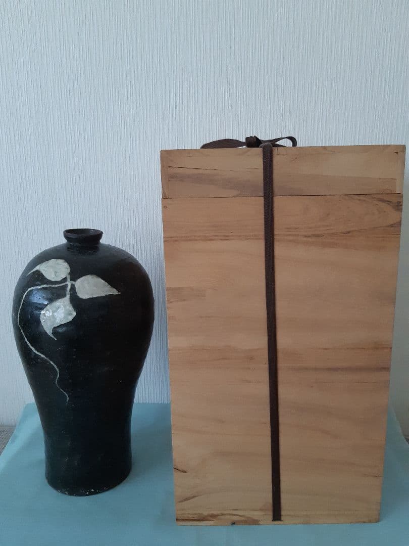 梅瓶 黒高麗 人参葉文 陶器 壺 朝鮮
