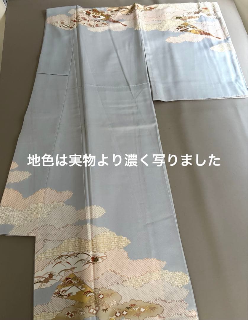 正絹 ごく薄水色 金彩友禅 古典文様 袷 訪問着 上前友禅柄入り共八掛 未使用