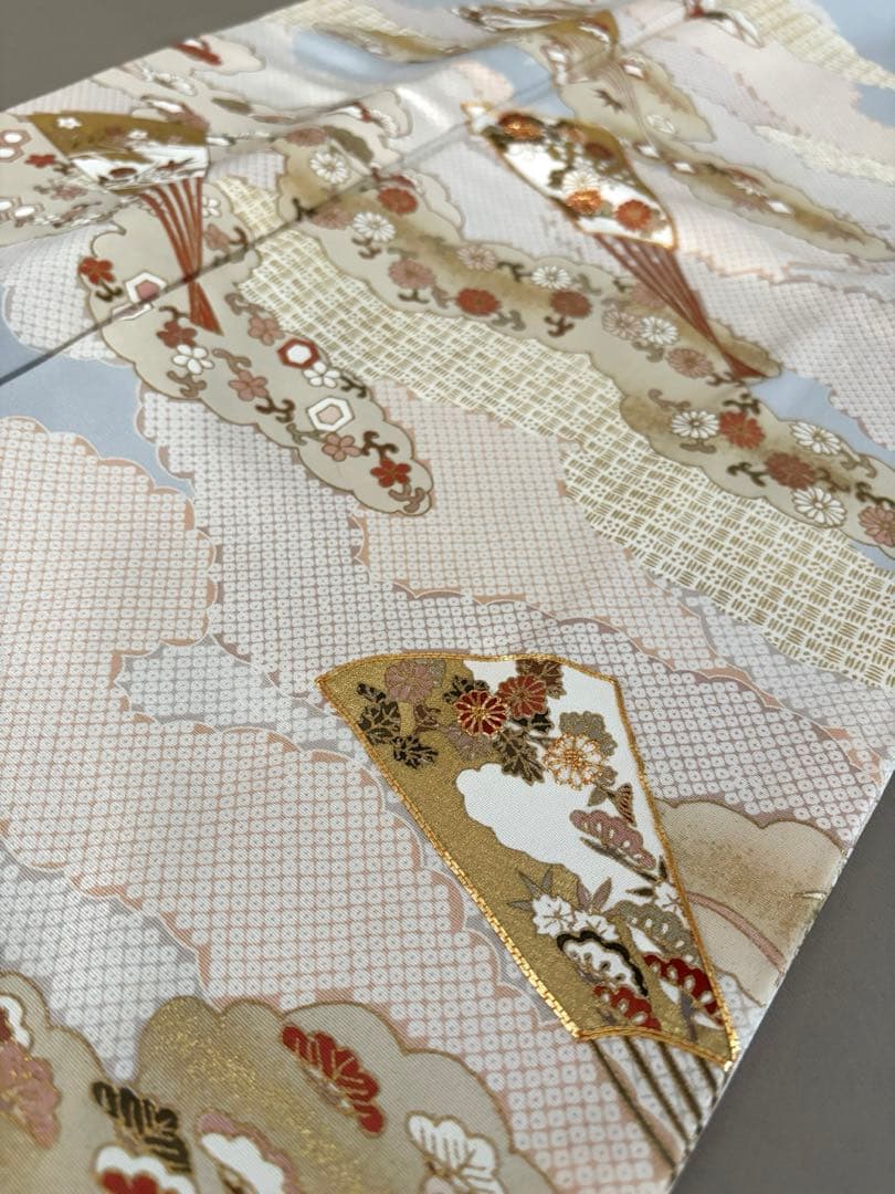 正絹 ごく薄水色 金彩友禅 古典文様 袷 訪問着 上前友禅柄入り共八掛 未使用