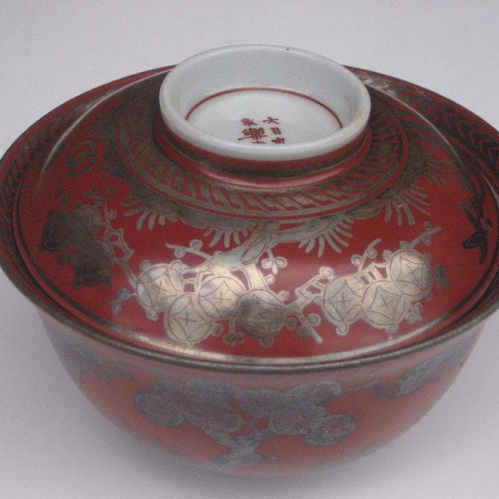 銀欄手の茶碗と蓋のセットが２セット、有田焼　江戸時代　ARITAYAKI