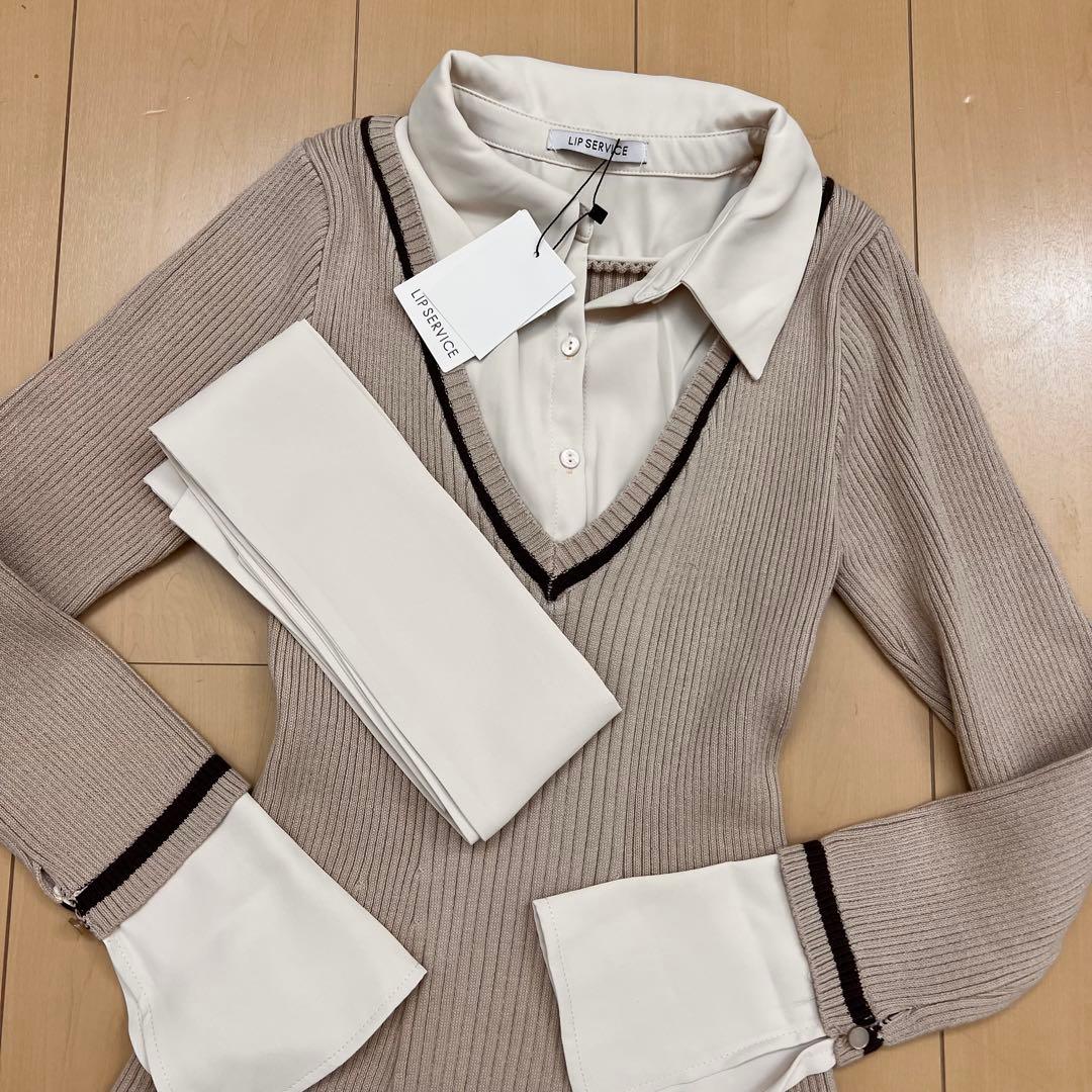 17リップサービス定価13750円シャツドッキングプリーツワンピースベージュ