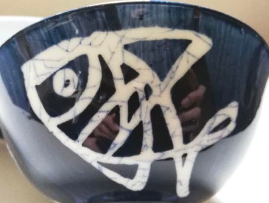 藍色 お魚 ご飯茶碗 １個　 ⑧　おまけ付き 箸置き