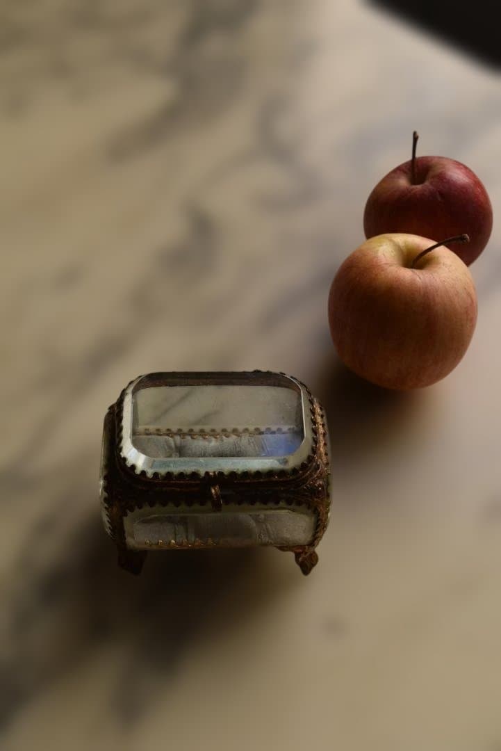美品　ガラス宝石箱　ジュエリーボックス　　フランスアンティーク　べべルガラス