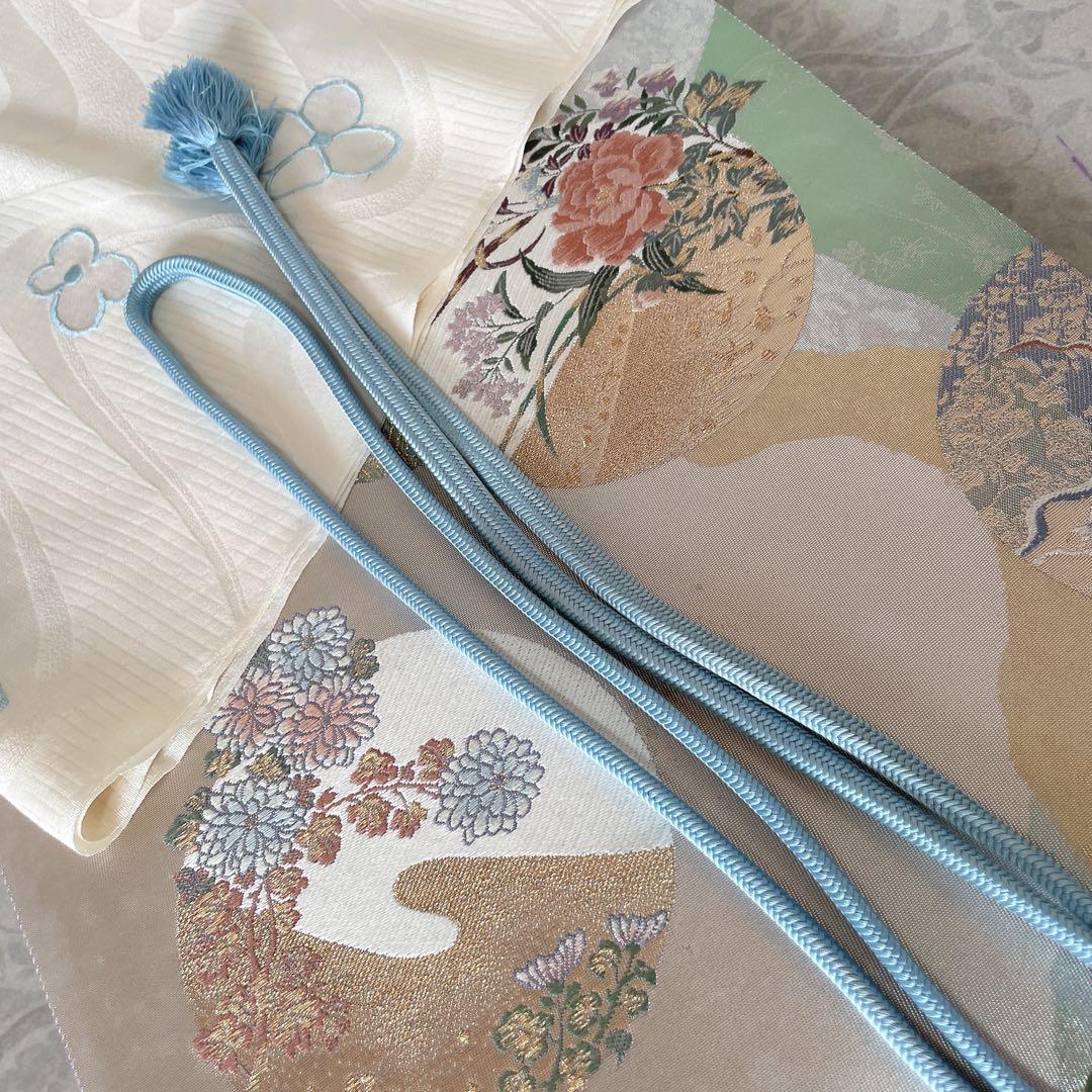 訪問着　フルセット　梅　梅の木　貝桶　地紙　金駒刺繍　金彩　入学式　卒業式　Q2