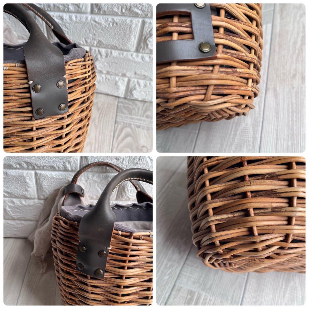 【美品】ebagos エバゴス カゴバッグ 本革×紅藤 被せ付