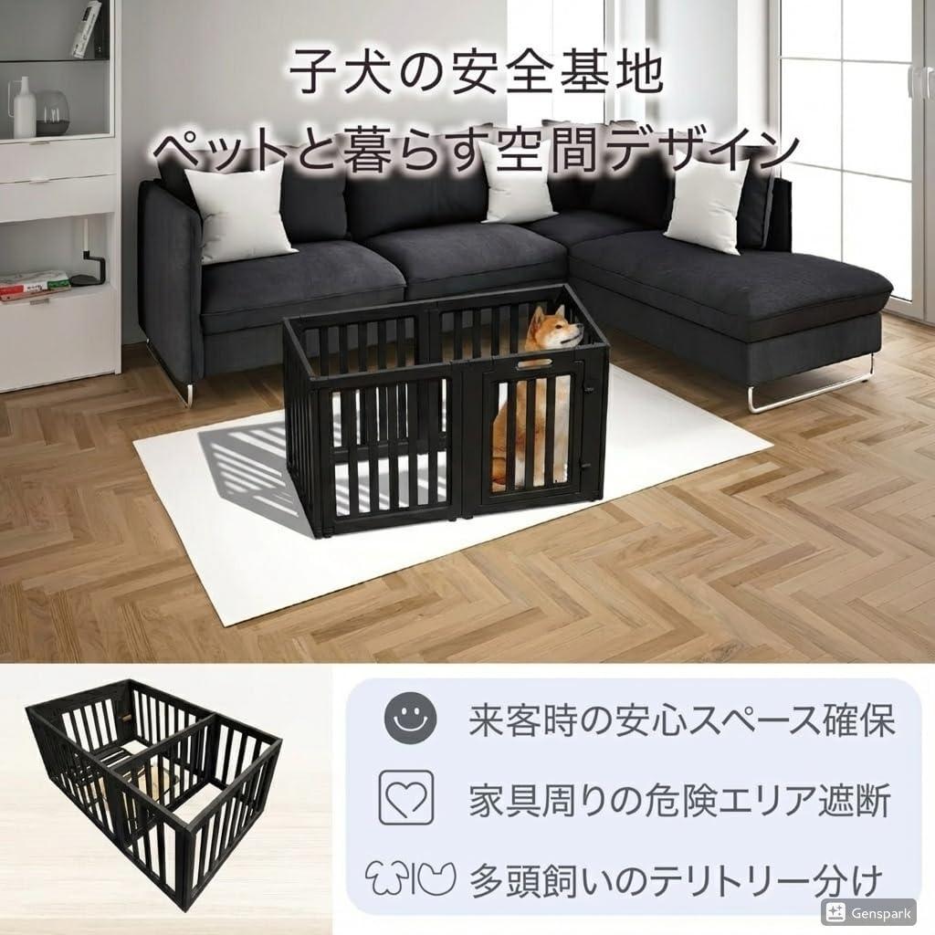 ペットサークル ペットケージ 組立工具不要ブラック 6枚セット H60cm