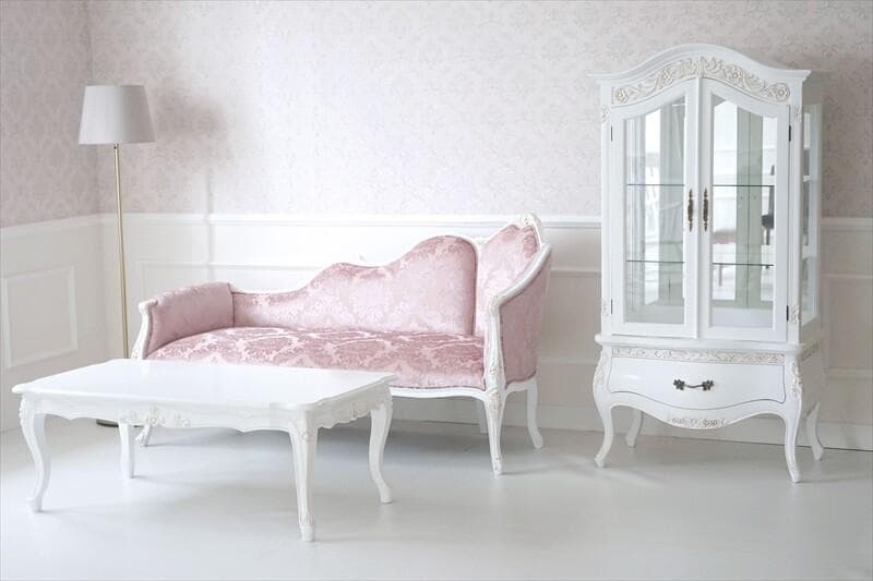 マホガニーの温もり｜ガラス キャビネット WH　ホワイト幅79ｃｍ高さ154ｃｍ