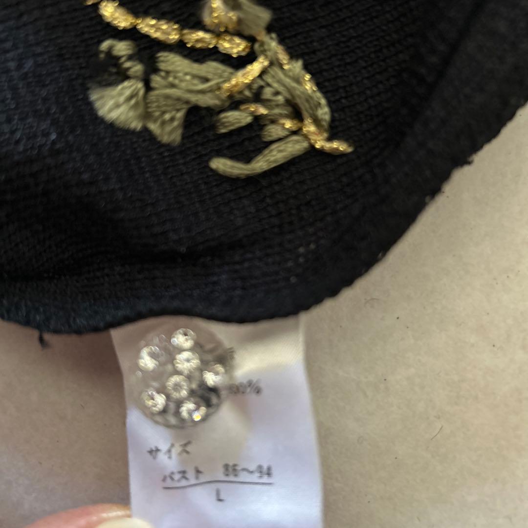 ATELIER SAGAN刺繍入りカーディガン 黒　アトリエサガンL 麻100