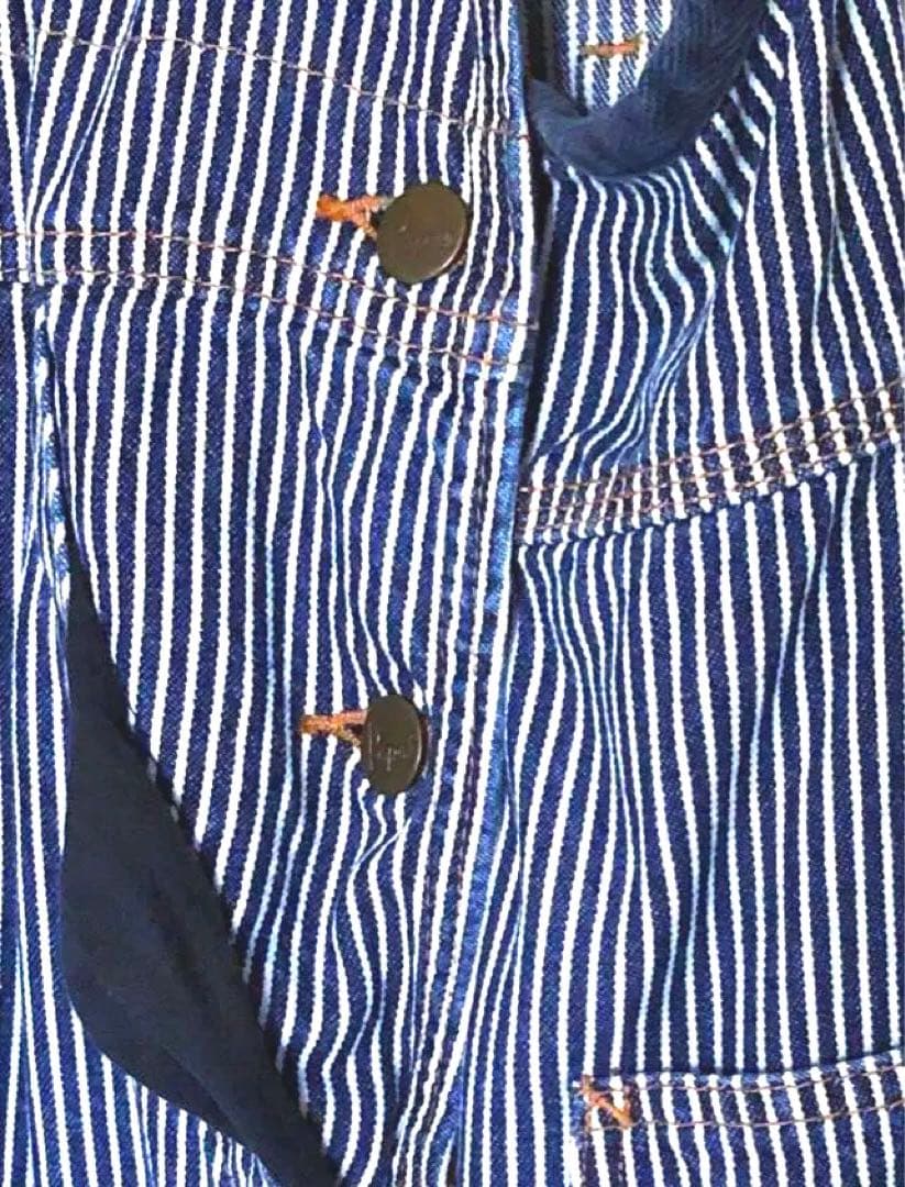 PAPAS パパス ヒッコリー オーバーオール 紺×白　M〜L メンズ　美品