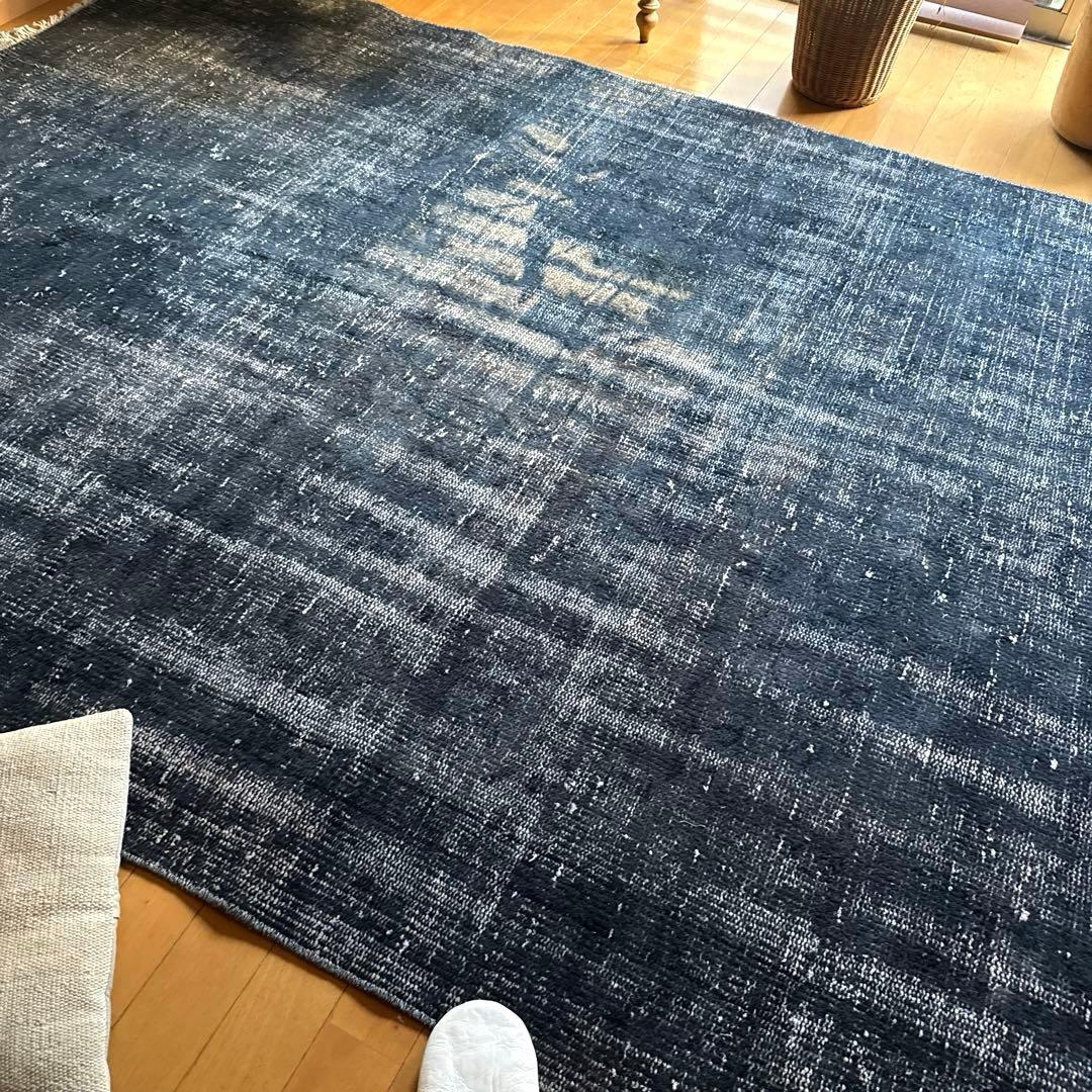 超大判161×261 レア藍色ブルー　オーバーダイ　トルコヴィンテージラグ