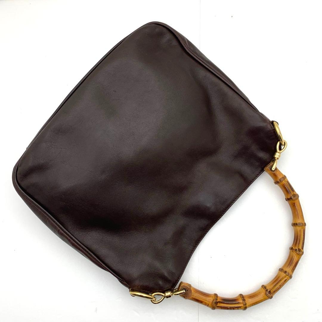 GUCCI グッチ バンブー ハンドバッグ レザー ダークブラウン
