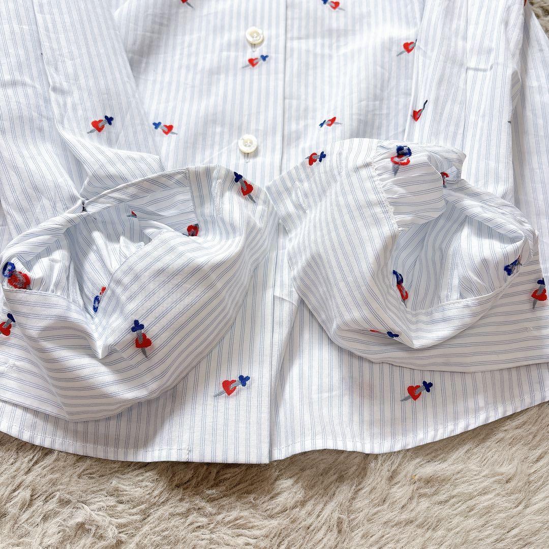 美品✨GUCCI ハート刺繍　リボン　ブラウス　シャツ　ロゴボタン　ストライプ