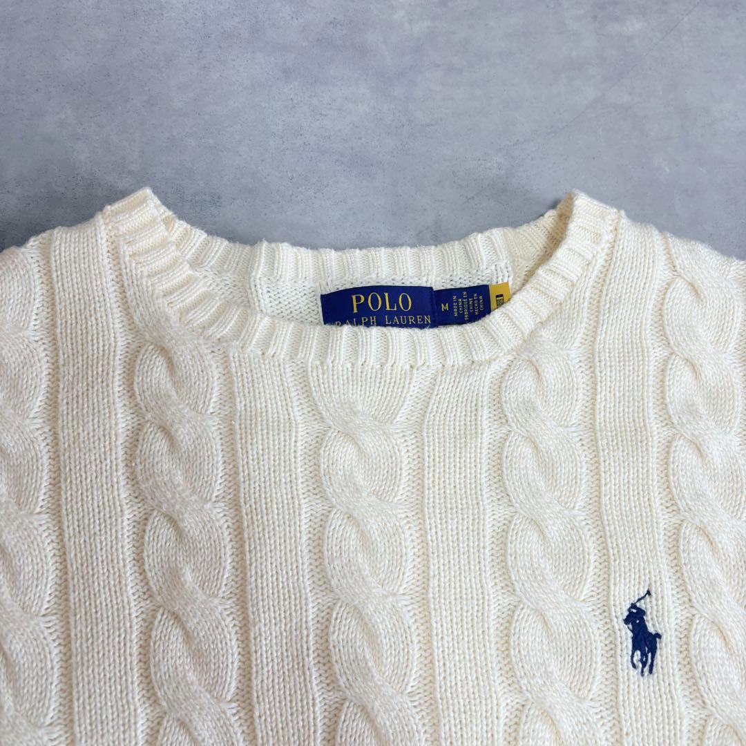 POLO RALPH LAUREN ケーブルニット コットン セーター 白 M