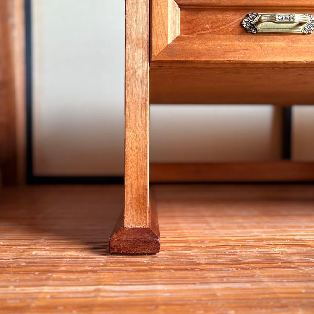 特注品【無垢材×ガラス天板】和モダン デスク ローテーブル 5杯 柿渋×蜜蝋