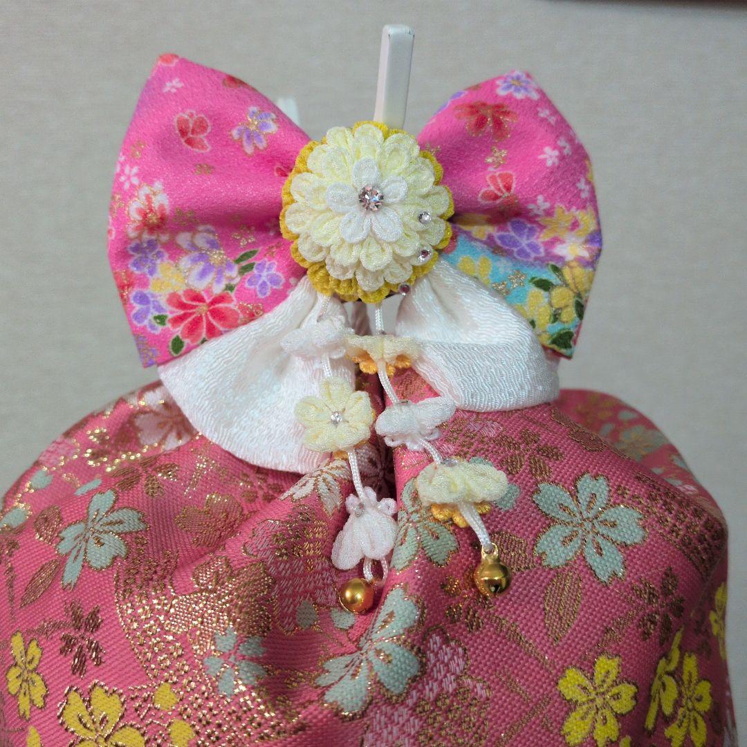 つまみ細工吊るし雛　雛人形　　　髪飾り付き　お雛様　ピンク