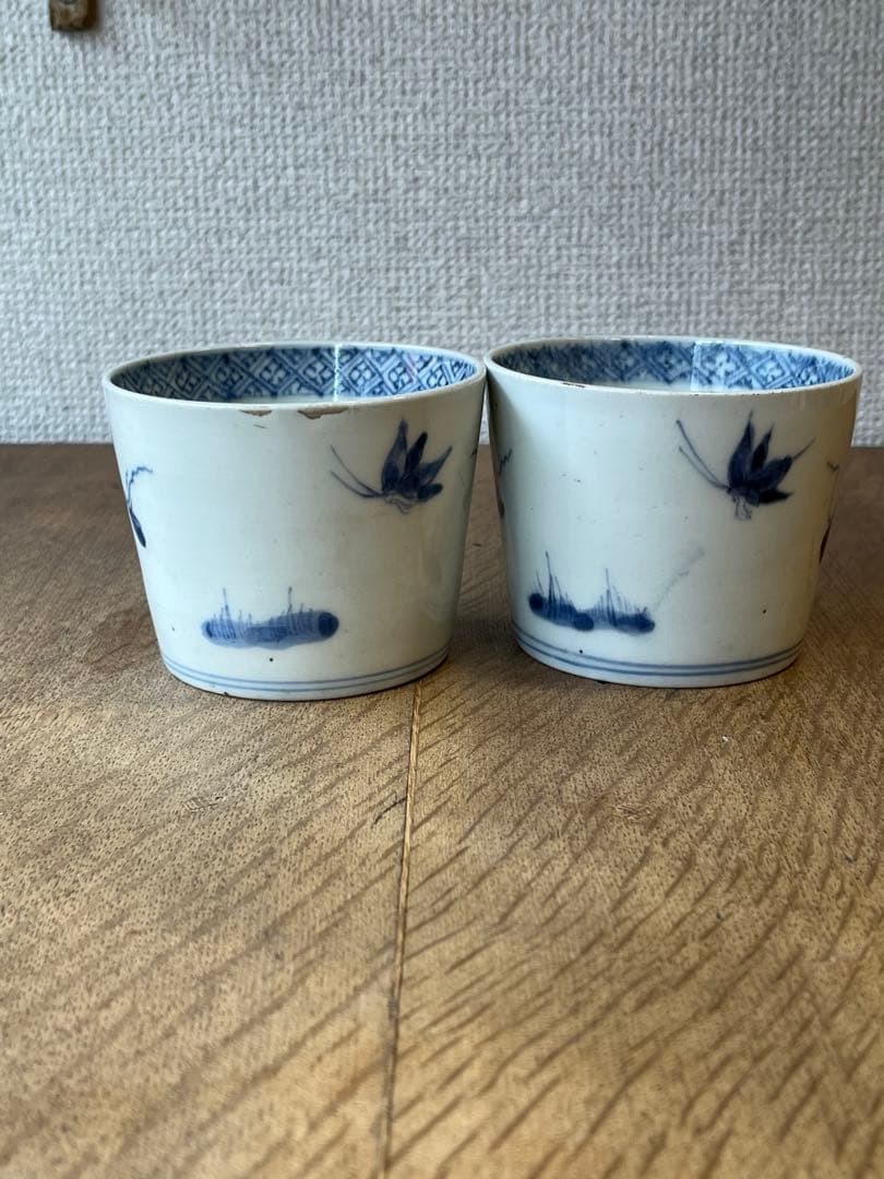 古い蕎麦猪口　そばちょこ　湯呑み　2個セット　古雑貨　アンティーク　昭和レトロ