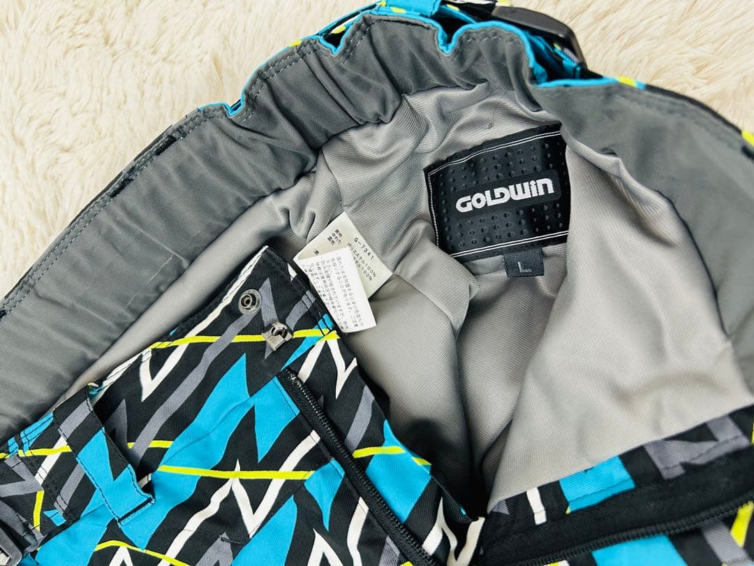 GOLDWIN スキーパンツ L　幾何学柄 ブルー×ブラック スキー　スノボ