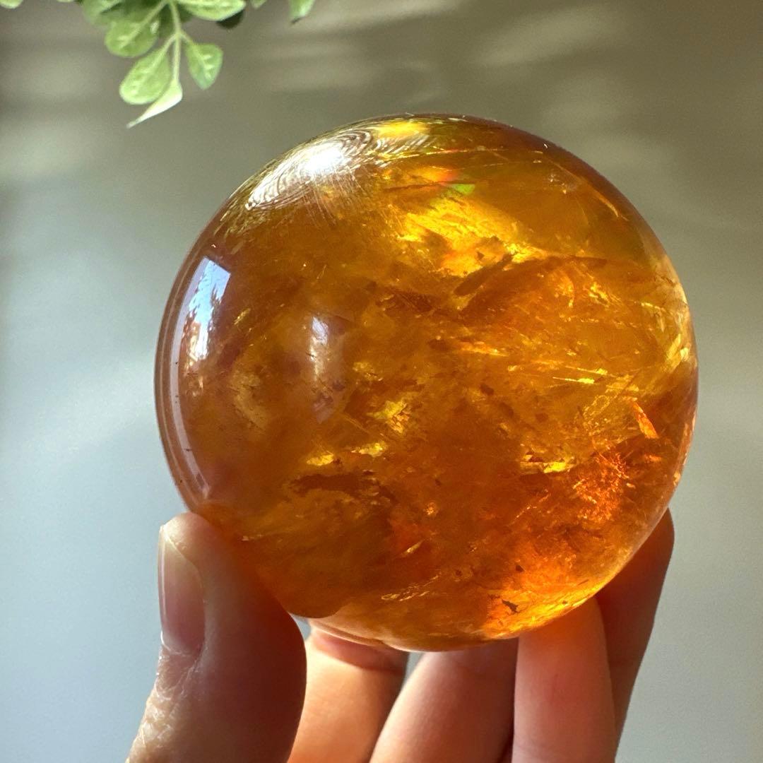 高品質　カルサイト　ゴールデンカルサイト　スフィア　琥珀　6.6 虹　ハニー