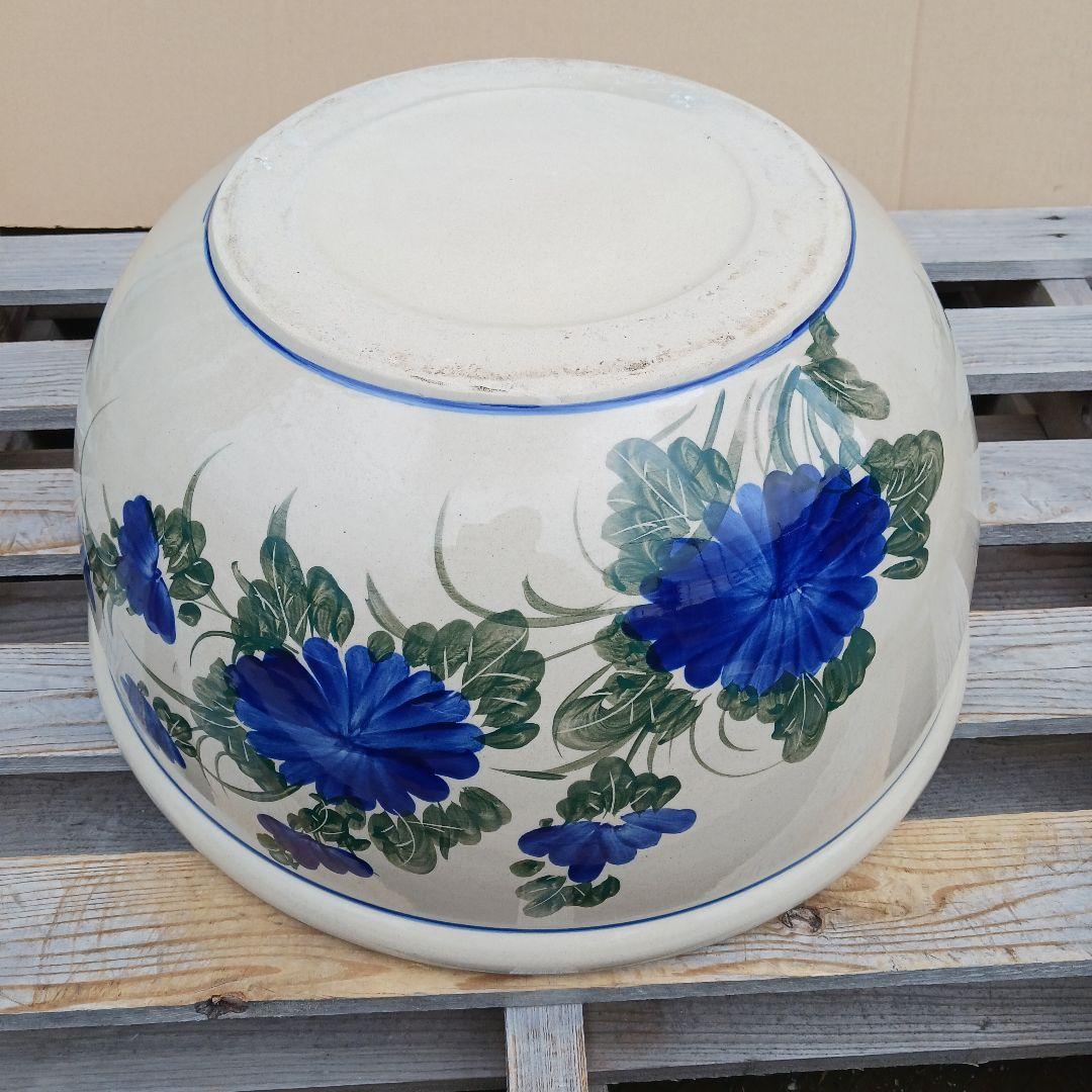 新品　∅50　陶器　睡蓮鉢　特大　メダカ鉢　難有　手書き絵　花柄　手造りLKB2