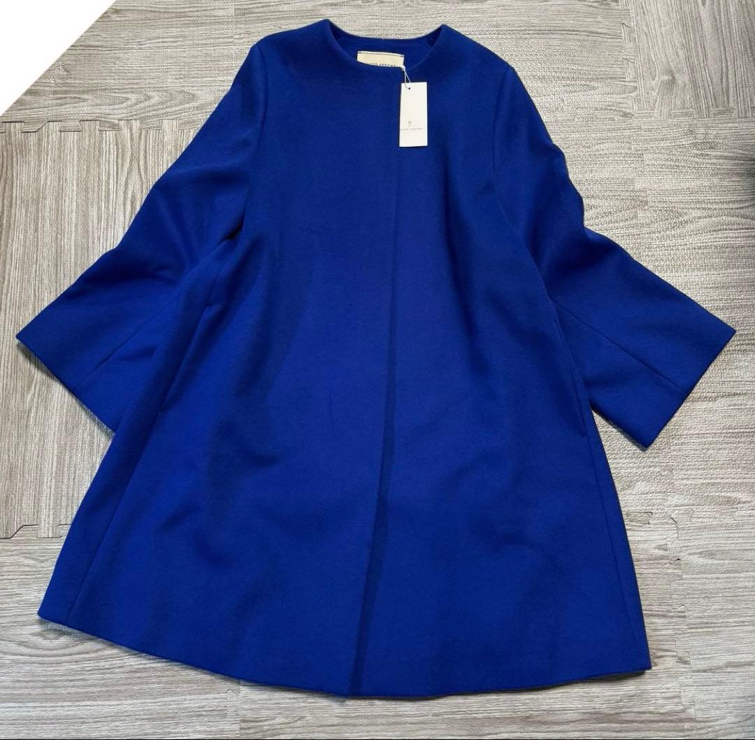 定価5万 ユナイテッドアローズ 38 ロイヤルブルー ノーカラーミドル丈コート