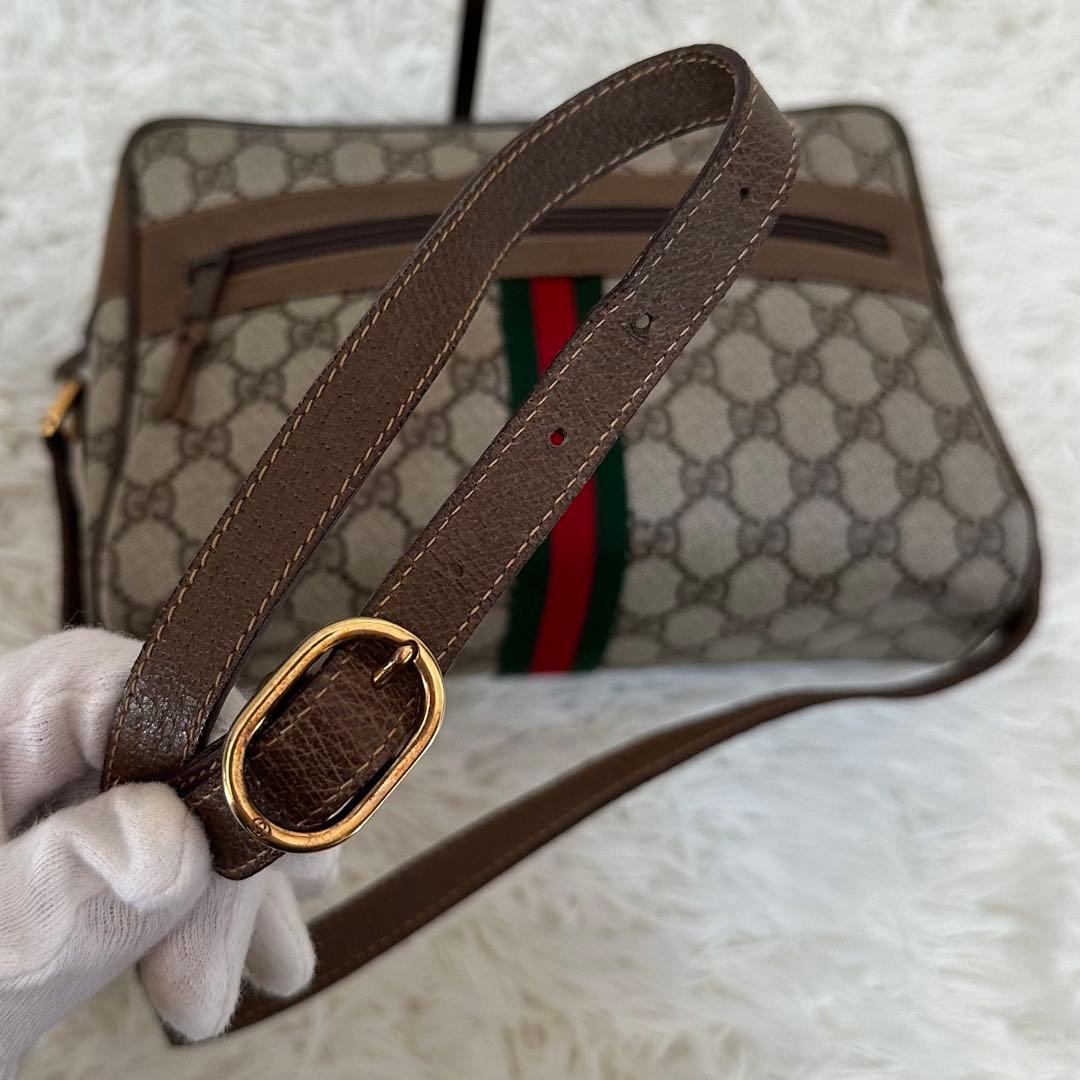 値下げ 紙タグ グッチ シェリーライン GGキャンバス レザー ショルダーバッグ