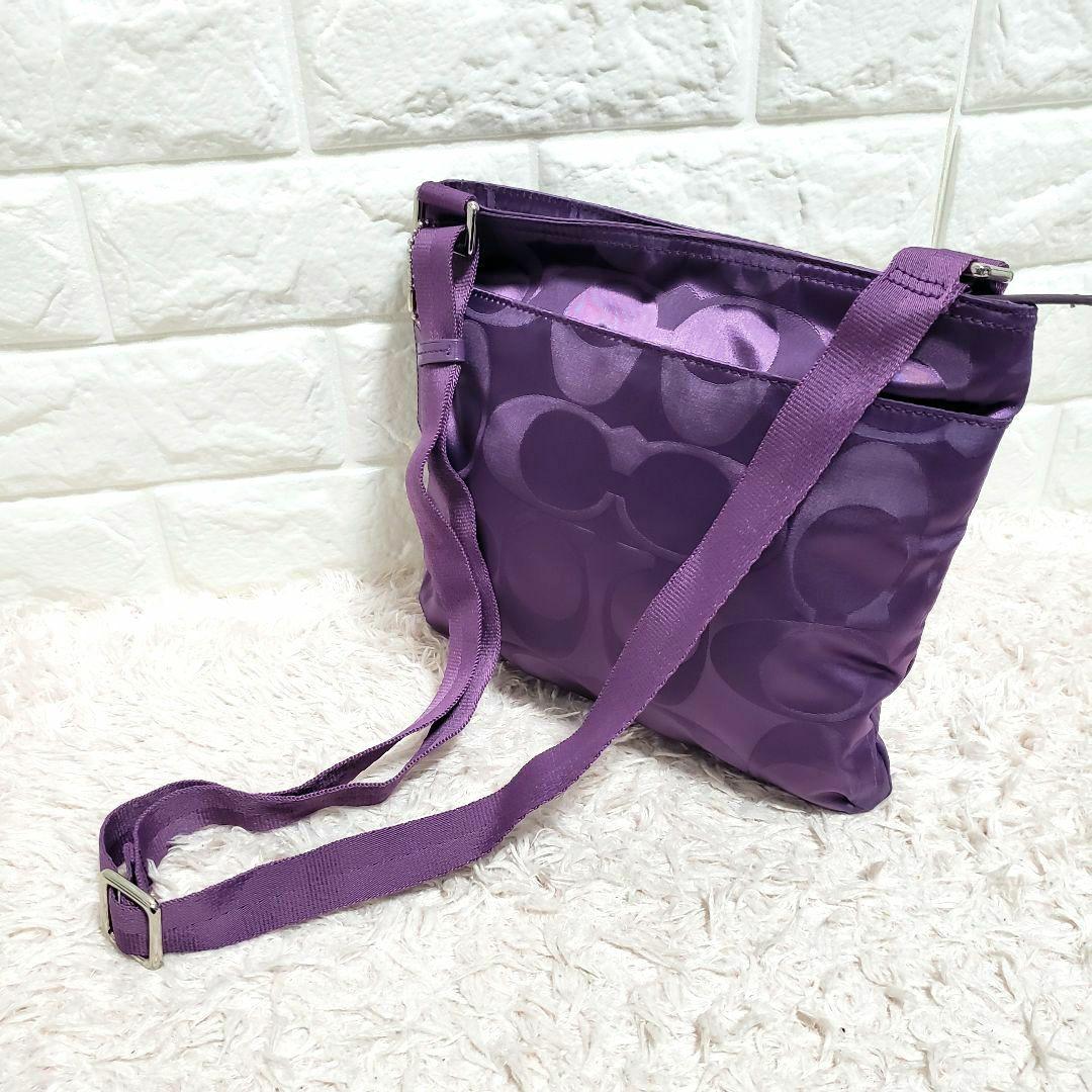 COACHコーチシグネチャー ナイロン クロスボディショルダーバッグパープル美品