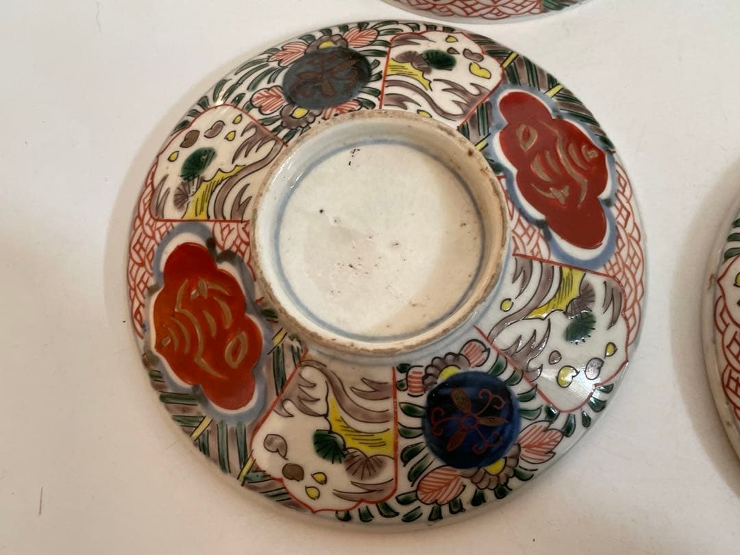 骨董　アンティーク　古伊万里　色絵　蓋付碗　煮物碗　飯碗　蓋茶碗　二客