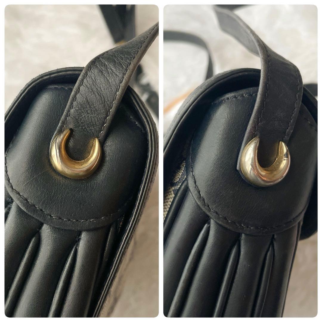 美品⭐︎OLD GUCCI ggシマ ネイビー レザー ロゴ金具 ショルダーバッグ