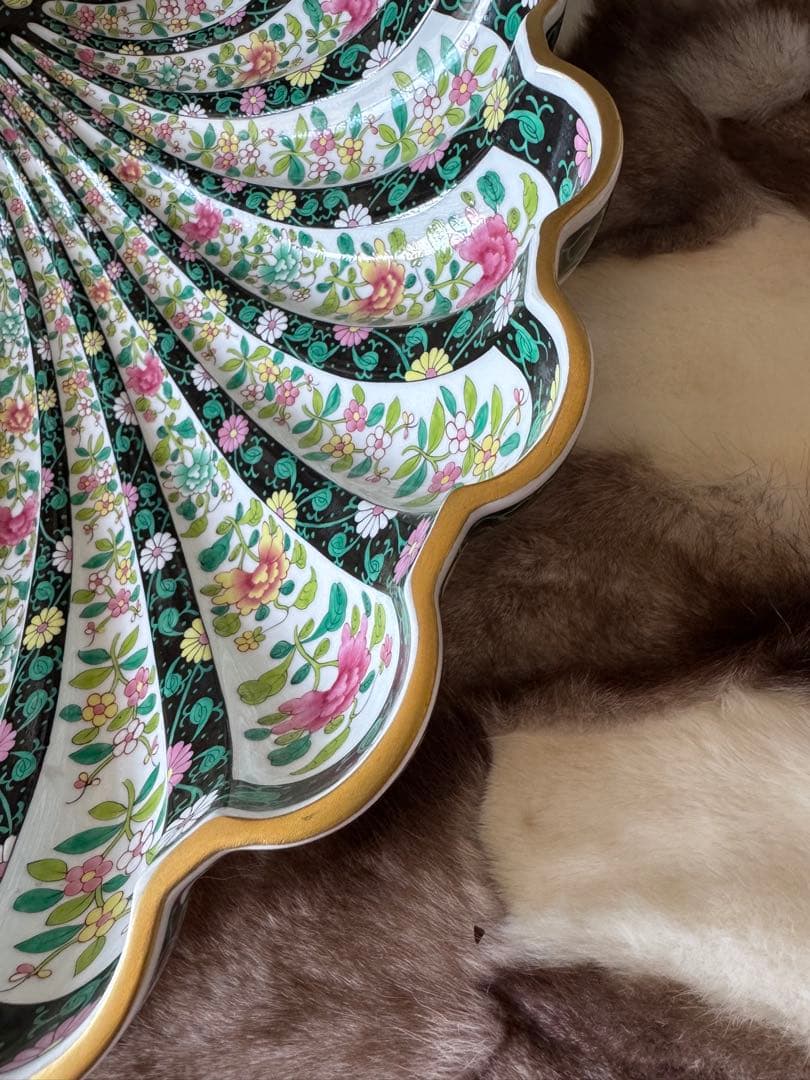 HEREND ヘレンド　西安の黒　41cm脚付き貝形大鉢シェルトレイ　マンダリン