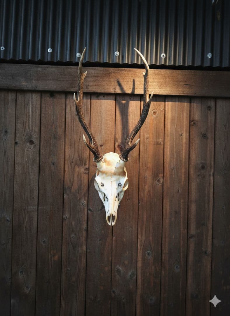 鹿の頭骨 置物 壁掛け　天然キャラメル色　マーブル模様