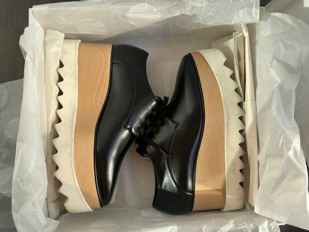 ステラマッカートニー エリス 35.5 黒 レザー 厚底 レースアップシューズ