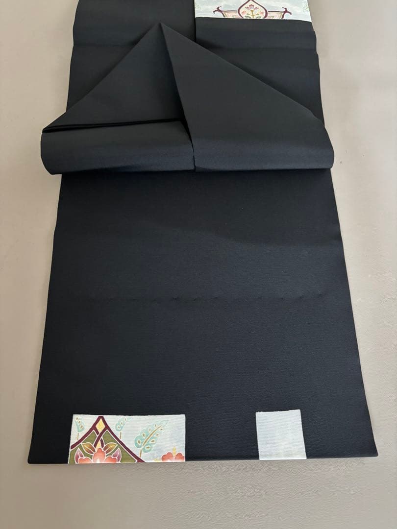 正絹 塩瀬 黒地 装飾華文 九寸名古屋帯 極美品