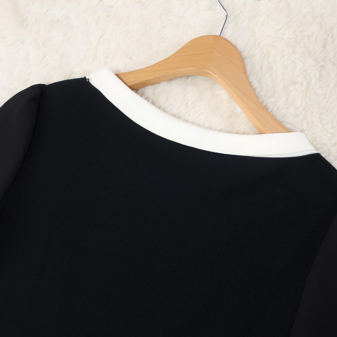 ルネ Rene ニットワンピース ドレス バイカラー フレア Aライン 黒 34