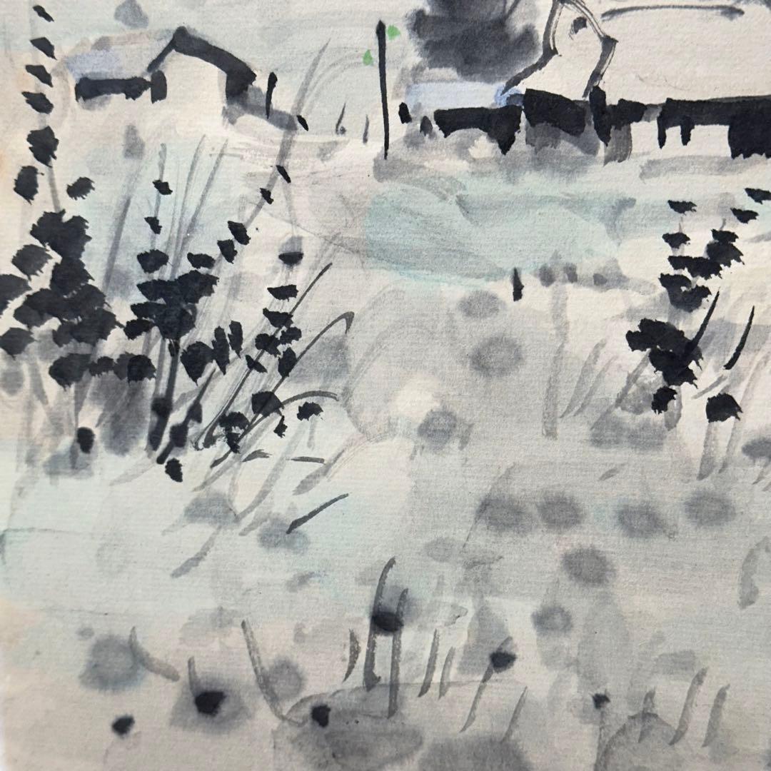 ★2404  鈴木繁男 志げを 直筆 水墨画 色紙 1981年 当時物