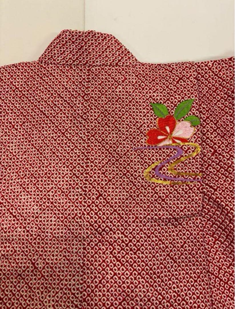 七五三　7歳女の子　正絹　豪華絞り　刺繍　高級本仕立　2点セット　熨斗目　桜