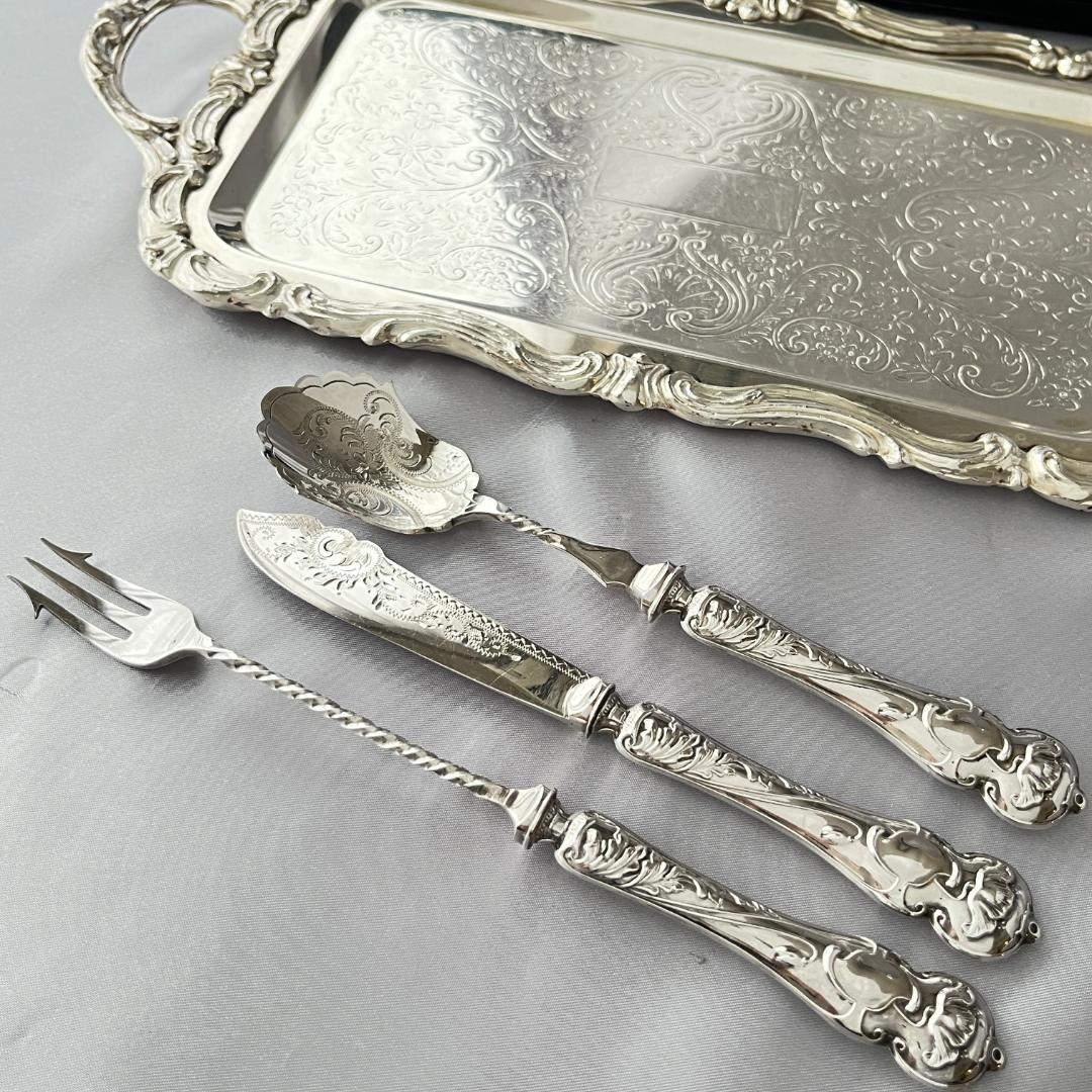 【英国】【純銀ハンドル】プレザーブスプーン / ピクルスフォーク /バターナイフ