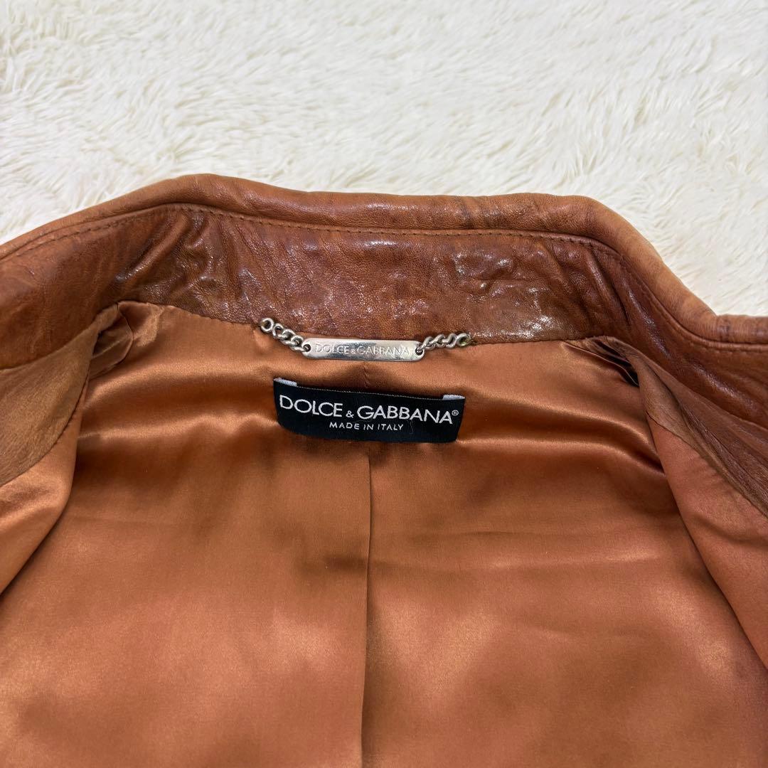 美品　ドルガバ　シングルライダースS 茶色　ラムレザー　色ムラ•シワ加工