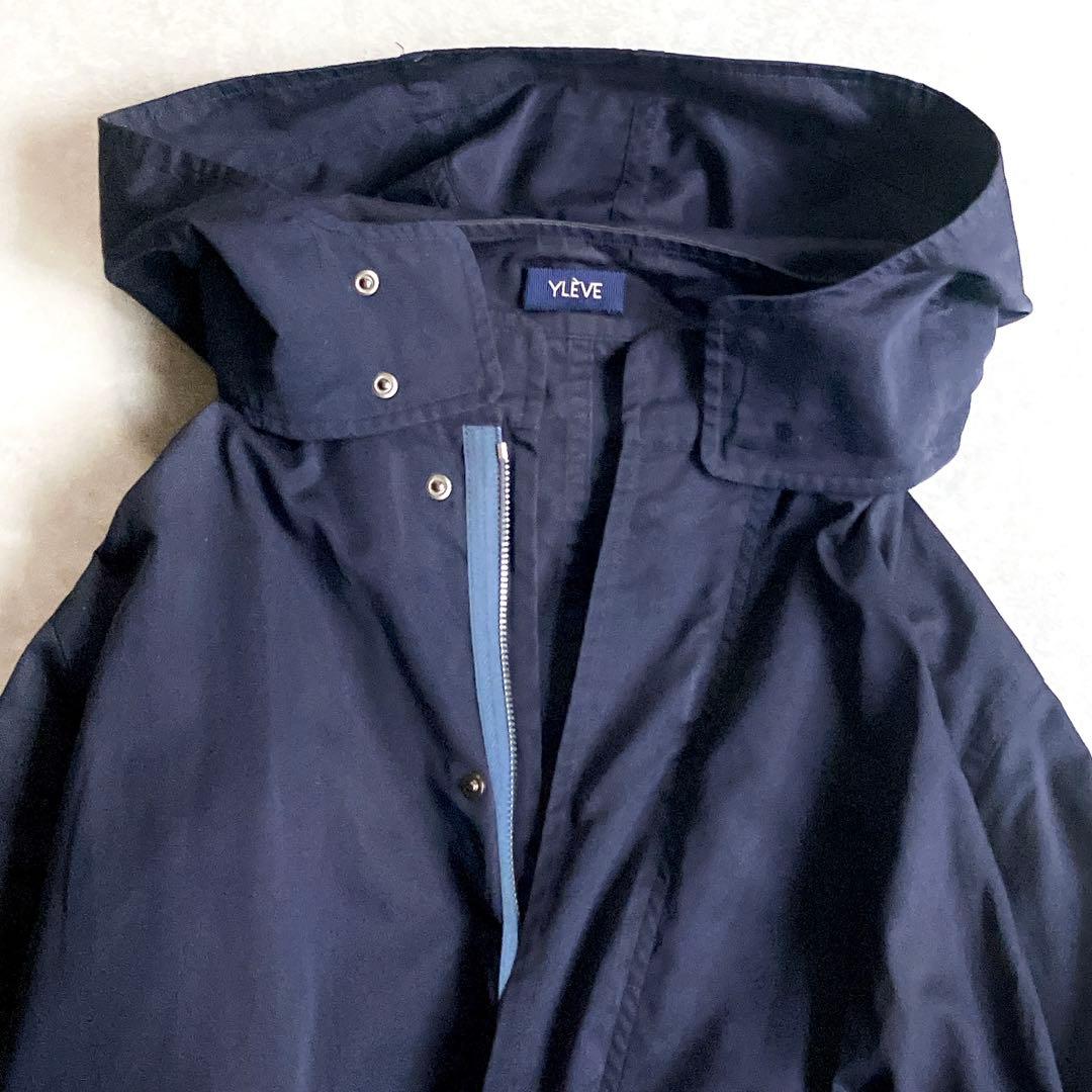 希少 イレーヴ コットンシルクモッズコート 紺 フードロングブルゾン 軽アウター