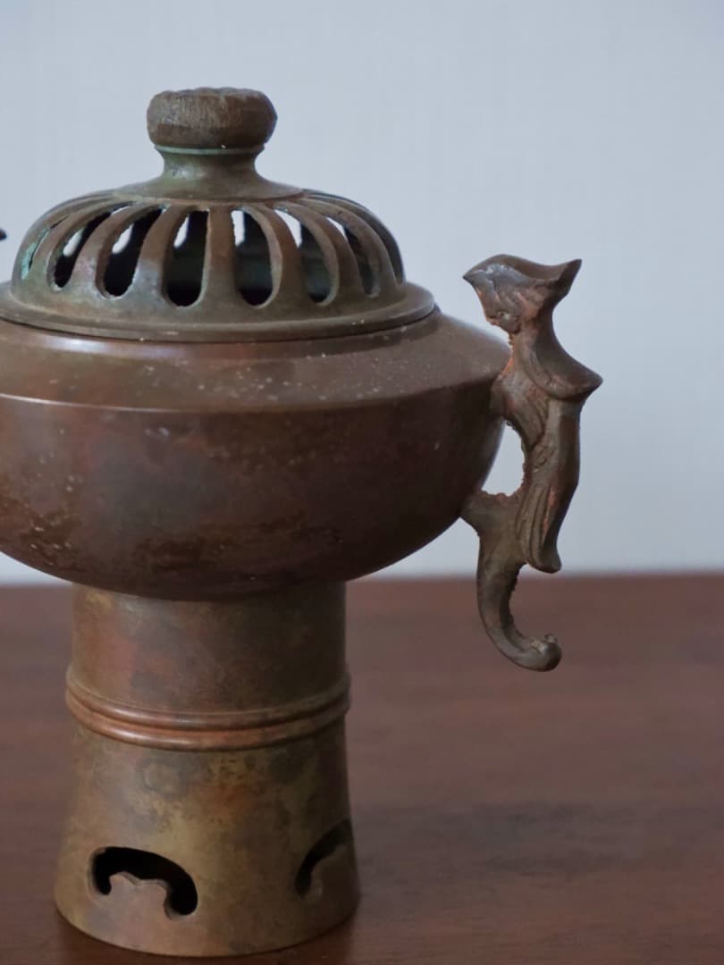 高岡銅器　正晴堂　透かし彫り　538g　香炉　香道具　茶道具　箱付　Q2296