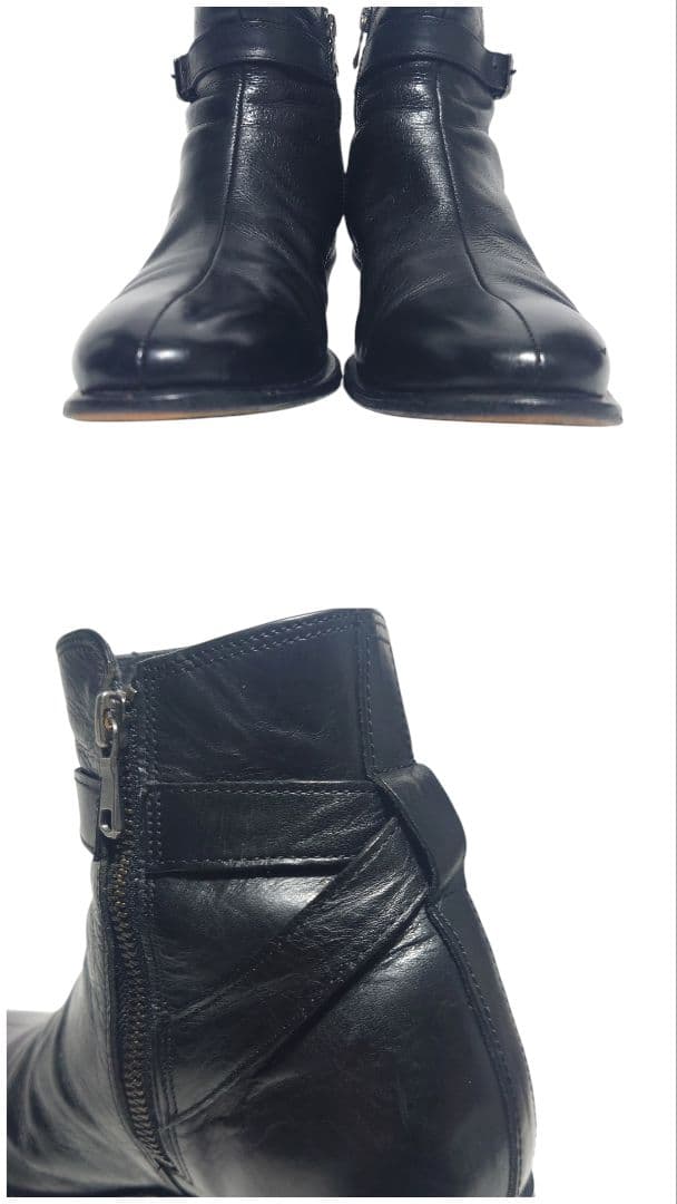 ラウンジリザード レザーブーツ サイドジップ ベルト レザー 黒 3