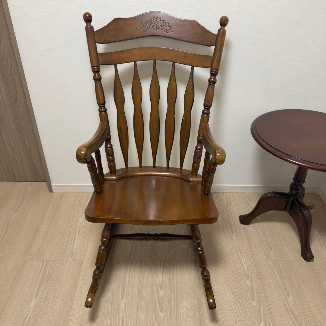 不二貿易 木製ロッキングチェア バリー 肘掛け付 彫刻 1脚