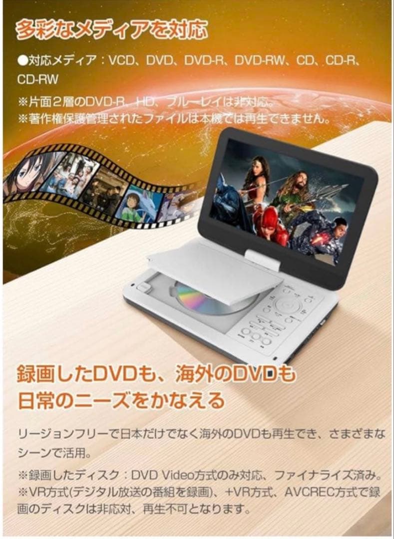 新品　２４時間以内発送　ポータブルDVDプレーヤー　type-c充電 12.5型