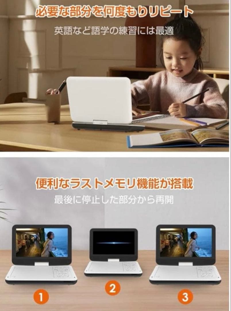 新品　２４時間以内発送　ポータブルDVDプレーヤー　type-c充電 12.5型