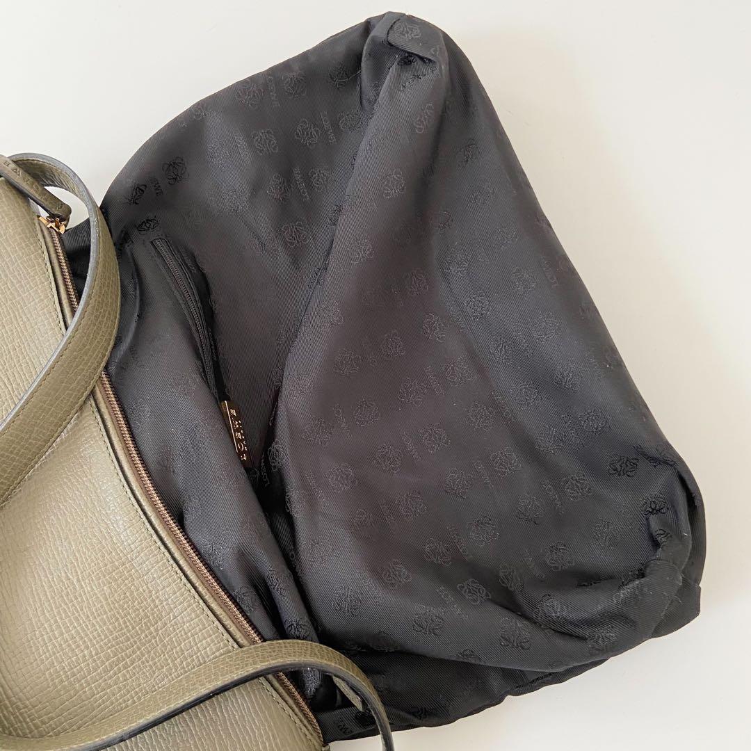 希少　LOEWE　ヴィンテージ　レザー　ワンショルダーホーボー　カーキグリーン