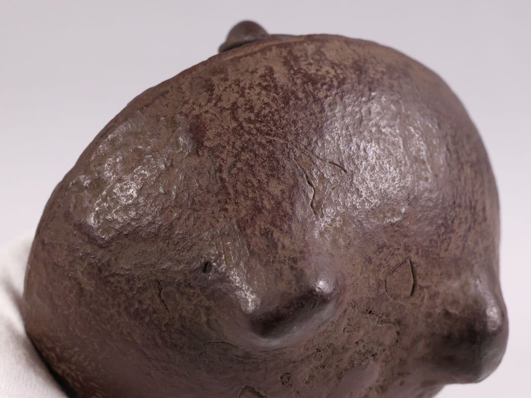 大國造 丸形香炉 三足 耳付 鉄製 共箱 香爐 時代【MB25】