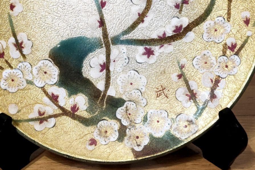 七宝焼き　銀彩　梅飾皿　金地梅 飾皿