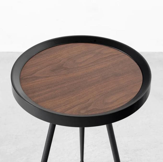 丸テーブル 三ツ足ラウンドサイドテーブル カフェテーブル 素材：ウォルナット