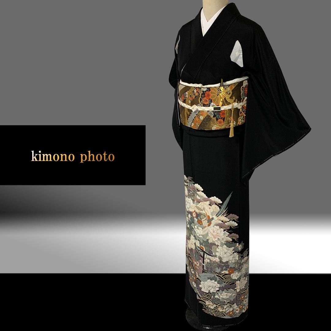 正絹【新品、未使用】６点フルセット【トールサイズ】極上逸品金彩手描き友禅 黒留袖