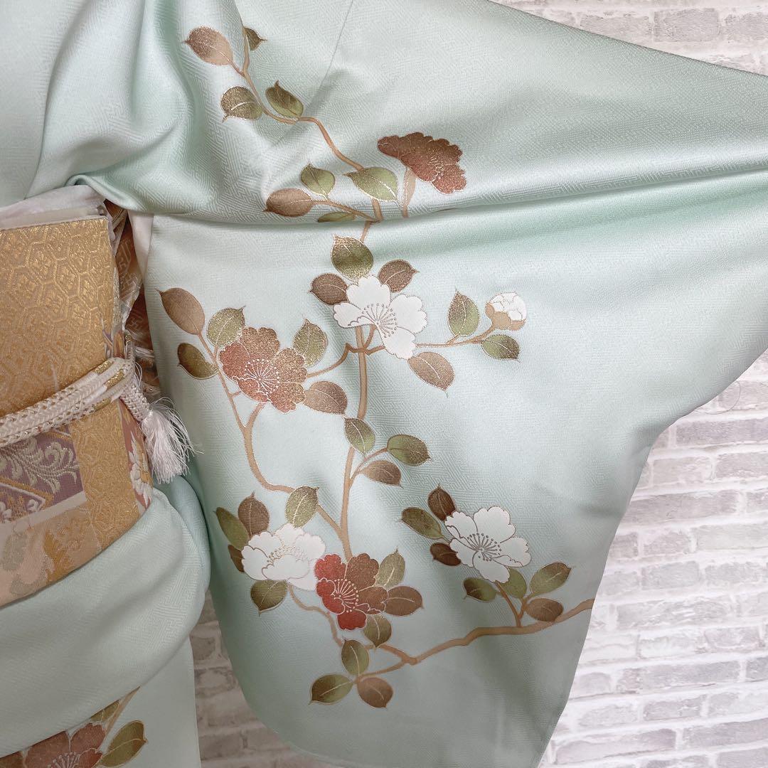 訪問着　フルセット　桜の木　花筏　綸子　入学式　卒業式　春めく　着物　Q5