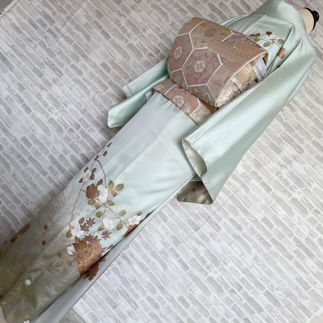 訪問着　フルセット　桜の木　花筏　綸子　入学式　卒業式　春めく　着物　Q5